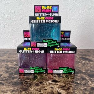 Schylling NeeDoh Nice Cube Glitter & Glow Super Solid Squish Bundle